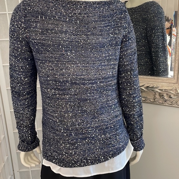 White House Black Market Navy Lined Sequin Sweater Sz SP - Picture 2 of 8